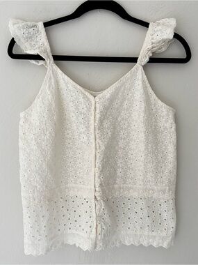 White Eyelet Button-Front Camisole size S Cottagecore Dainty Feminine Floral